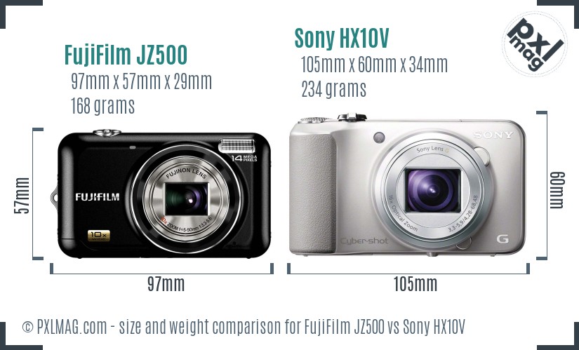 FujiFilm JZ500 vs Sony HX10V size comparison