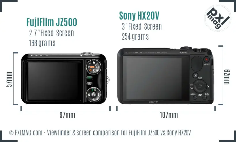 FujiFilm JZ500 vs Sony HX20V Screen and Viewfinder comparison