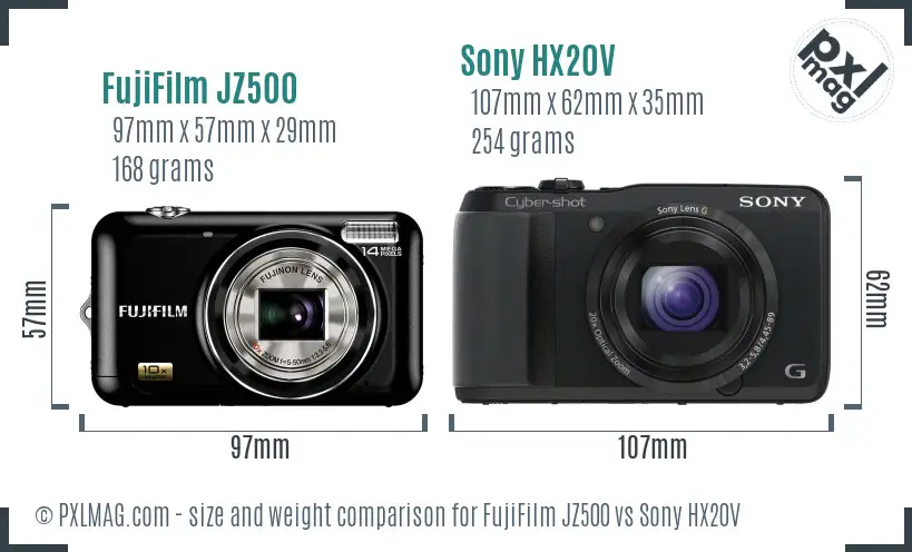 FujiFilm JZ500 vs Sony HX20V size comparison