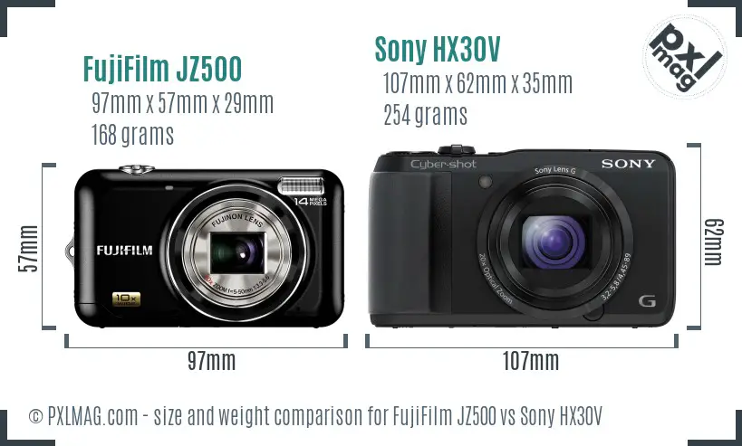 FujiFilm JZ500 vs Sony HX30V size comparison FujiFilm JZ500 vs Sony HX30V size comparison