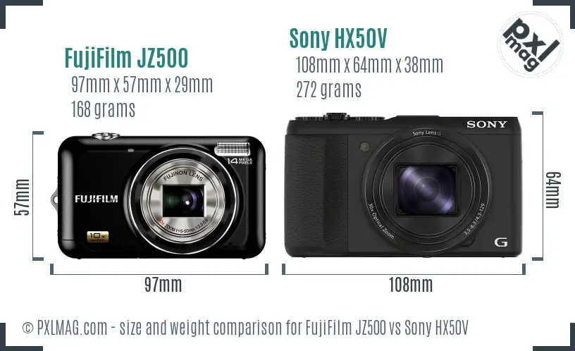 FujiFilm JZ500 vs Sony HX50V size comparison