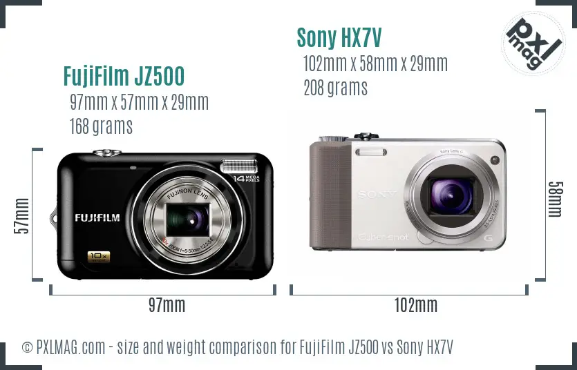 FujiFilm JZ500 vs Sony HX7V size comparison