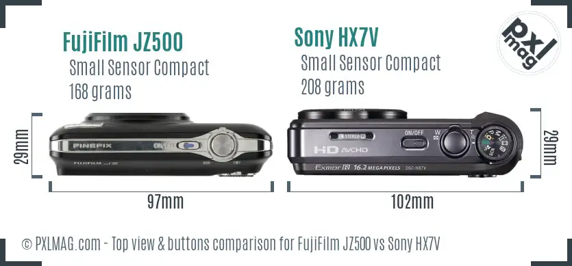 FujiFilm JZ500 vs Sony HX7V top view buttons comparison