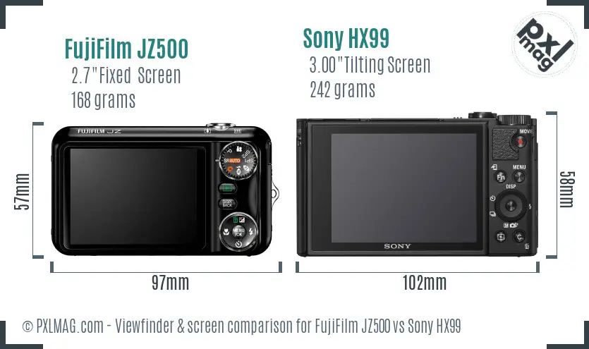 Back LCD screen and interface comparison between FujiFilm JZ500 and Sony HX99