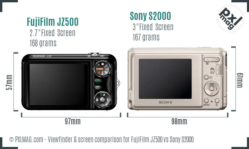FujiFilm JZ500 vs Sony S2000 Screen and Viewfinder comparison