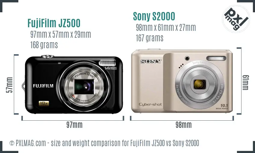 FujiFilm JZ500 vs Sony S2000 size comparison