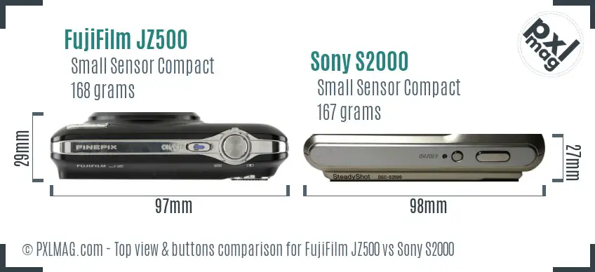 FujiFilm JZ500 vs Sony S2000 top view buttons comparison