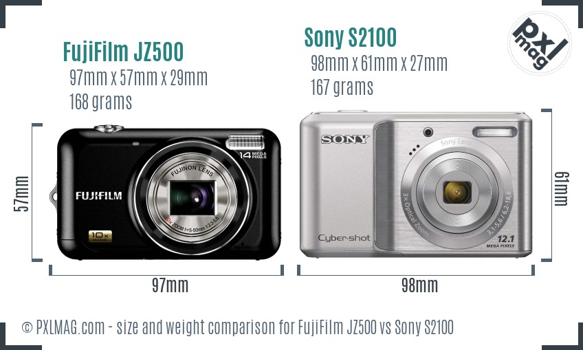 FujiFilm JZ500 vs Sony S2100 size comparison