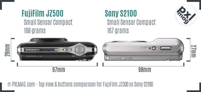 FujiFilm JZ500 vs Sony S2100 top view buttons comparison