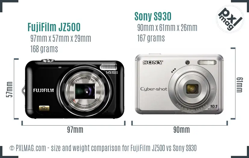 FujiFilm JZ500 vs Sony S930 size comparison FujiFilm JZ500 vs Sony S930 size comparison