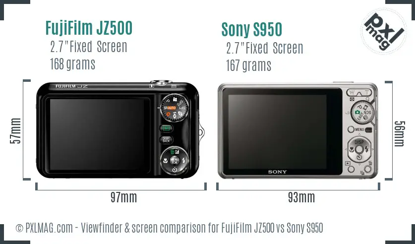 FujiFilm JZ500 vs Sony S950 Screen and Viewfinder comparison