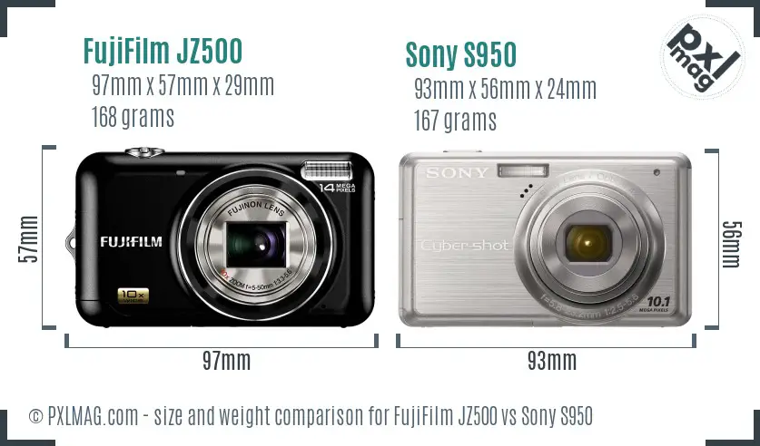 FujiFilm JZ500 vs Sony S950 size comparison