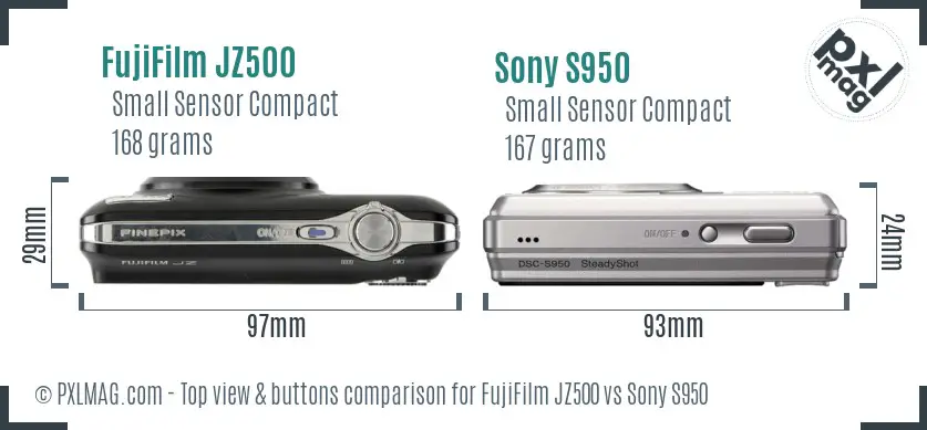 FujiFilm JZ500 vs Sony S950 top view buttons comparison