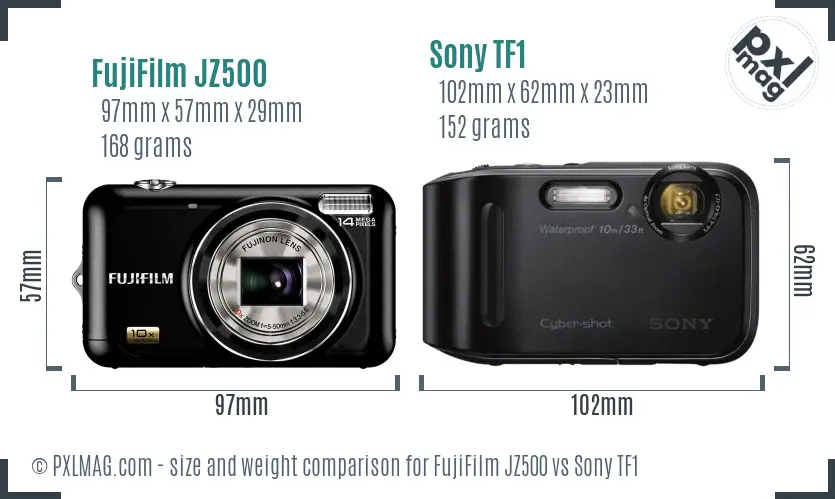 FujiFilm JZ500 vs Sony TF1 size comparison