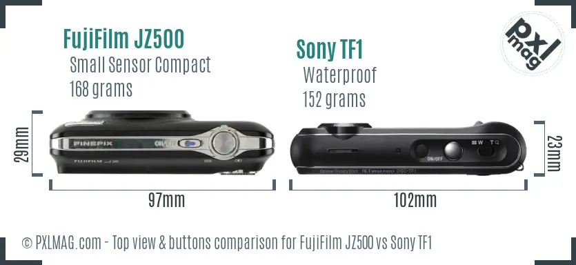 FujiFilm JZ500 vs Sony TF1 top view buttons comparison