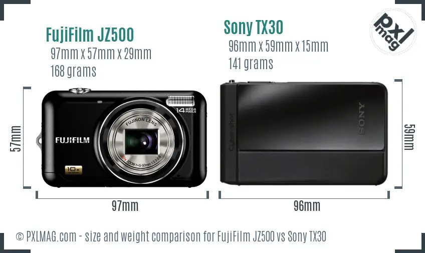FujiFilm JZ500 vs Sony TX30 size comparison