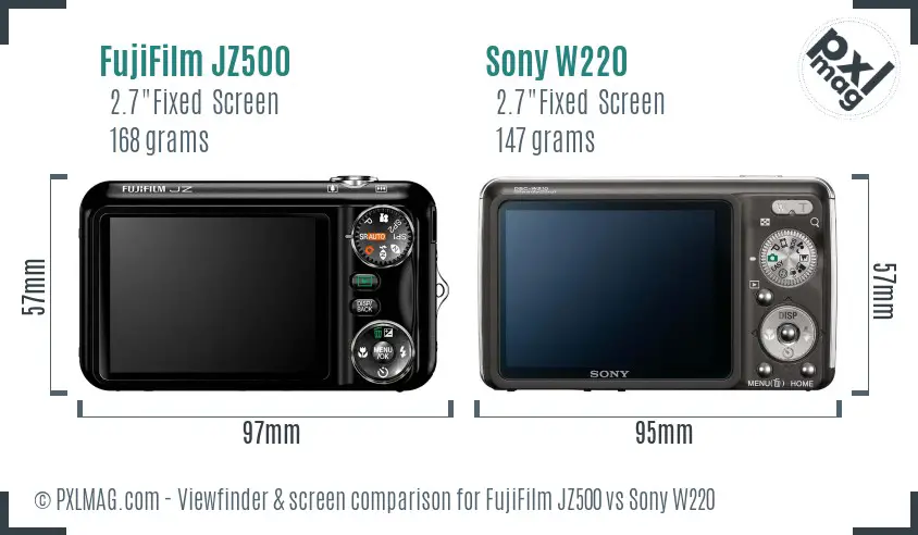 FujiFilm JZ500 vs Sony W220 Screen and Viewfinder comparison