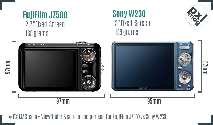 FujiFilm JZ500 vs Sony W230 Screen and Viewfinder comparison
