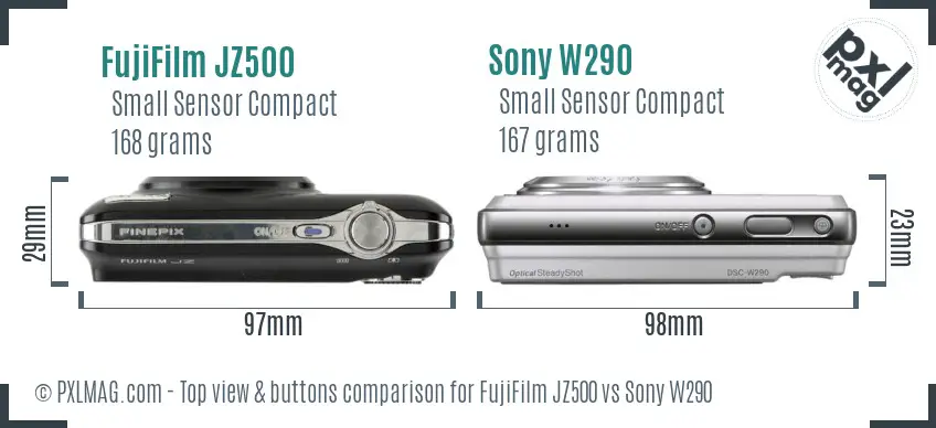 FujiFilm JZ500 vs Sony W290 top view buttons comparison