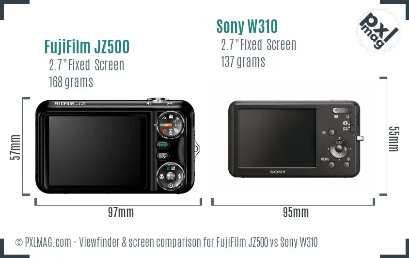 FujiFilm JZ500 vs Sony W310 Screen and Viewfinder comparison