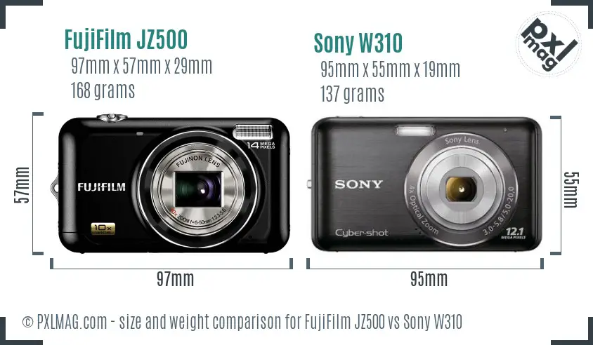 FujiFilm JZ500 vs Sony W310 size comparison