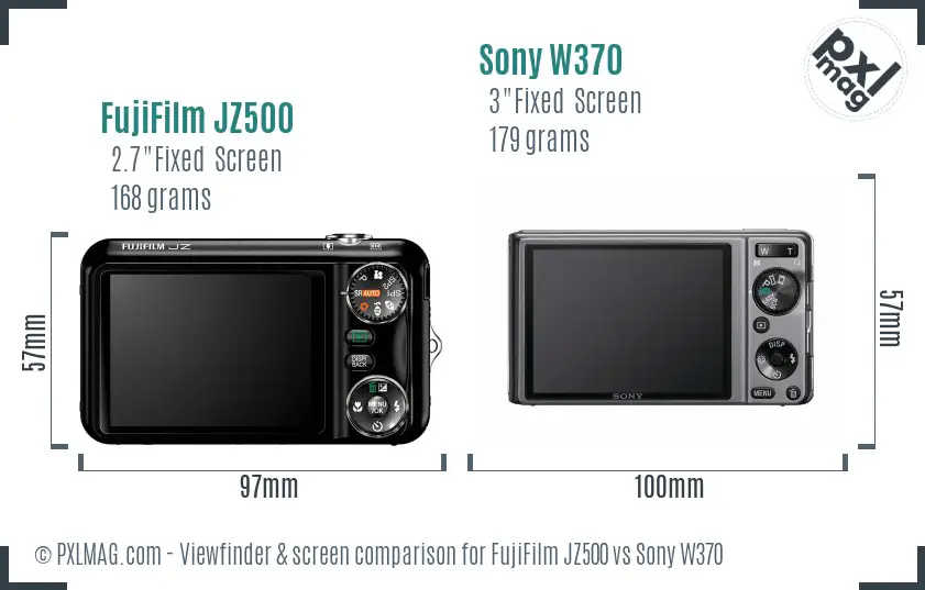 FujiFilm JZ500 vs Sony W370 Screen and Viewfinder comparison