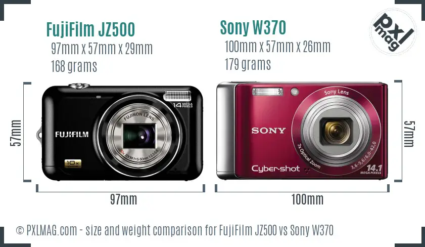 FujiFilm JZ500 vs Sony W370 size comparison
