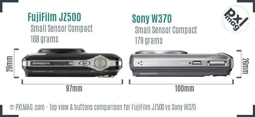 FujiFilm JZ500 vs Sony W370 top view buttons comparison