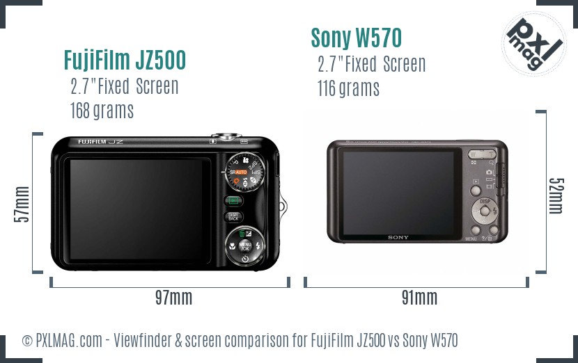 FujiFilm JZ500 vs Sony W570 Screen and Viewfinder comparison