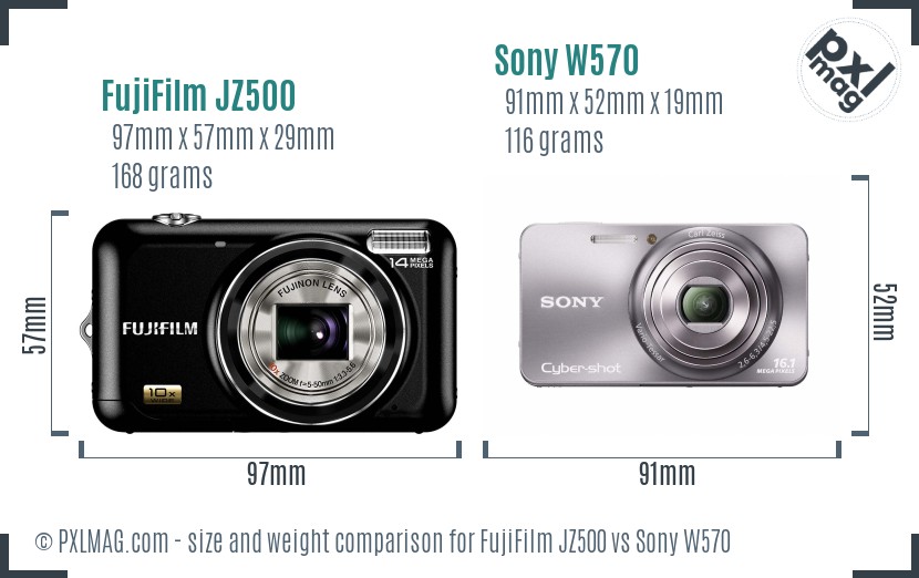 FujiFilm JZ500 vs Sony W570 size comparison FujiFilm JZ500 vs Sony W570 size comparison