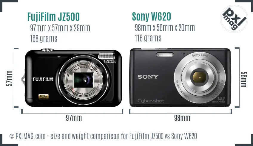 FujiFilm JZ500 vs Sony W620 size comparison