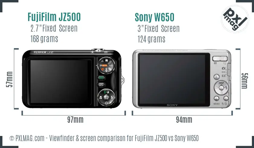 FujiFilm JZ500 vs Sony W650 Screen and Viewfinder comparison FujiFilm JZ500 vs Sony W650 Screen and Viewfinder comparison