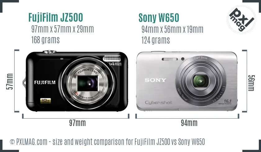 FujiFilm JZ500 vs Sony W650 size comparison FujiFilm JZ500 vs Sony W650 size comparison