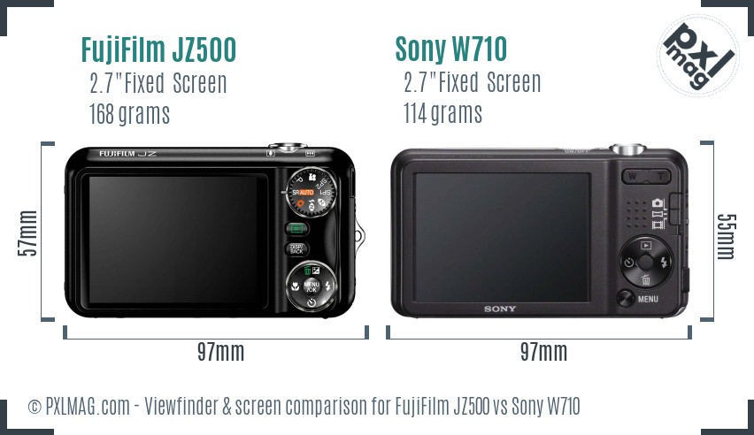 FujiFilm JZ500 vs Sony W710 Screen and Viewfinder comparison