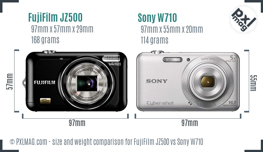 FujiFilm JZ500 vs Sony W710 size comparison