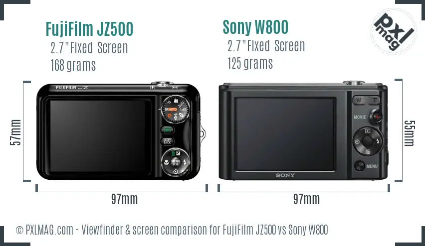 FujiFilm JZ500 vs Sony W800 Screen and Viewfinder comparison