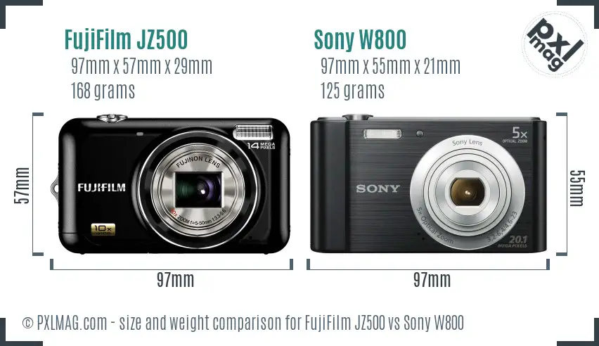 FujiFilm JZ500 vs Sony W800 size comparison
