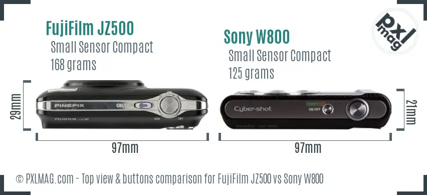 FujiFilm JZ500 vs Sony W800 top view buttons comparison