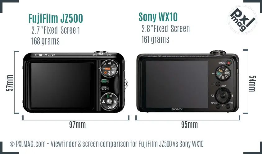 FujiFilm JZ500 vs Sony WX10 Screen and Viewfinder comparison