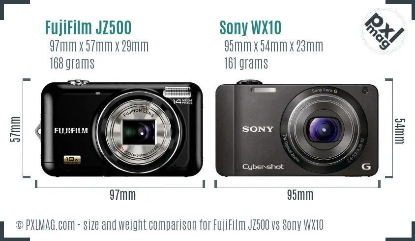 FujiFilm JZ500 vs Sony WX10 size comparison