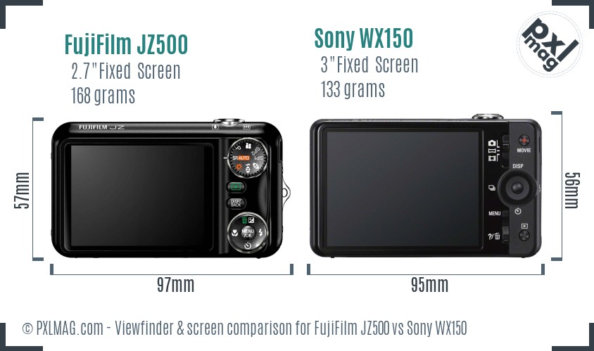 FujiFilm JZ500 vs Sony WX150 Screen and Viewfinder comparison