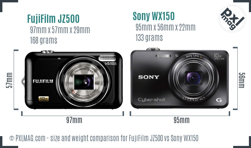 FujiFilm JZ500 vs Sony WX150 size comparison FujiFilm JZ500 vs Sony WX150 size comparison