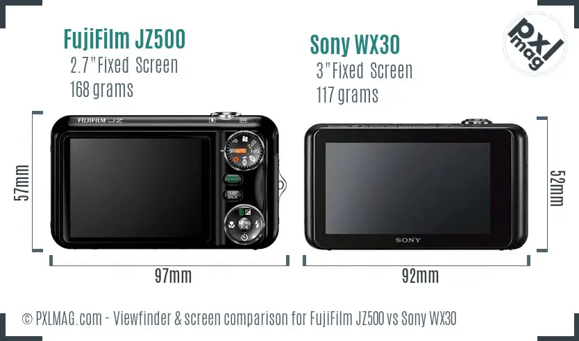 FujiFilm JZ500 vs Sony WX30 Screen and Viewfinder comparison