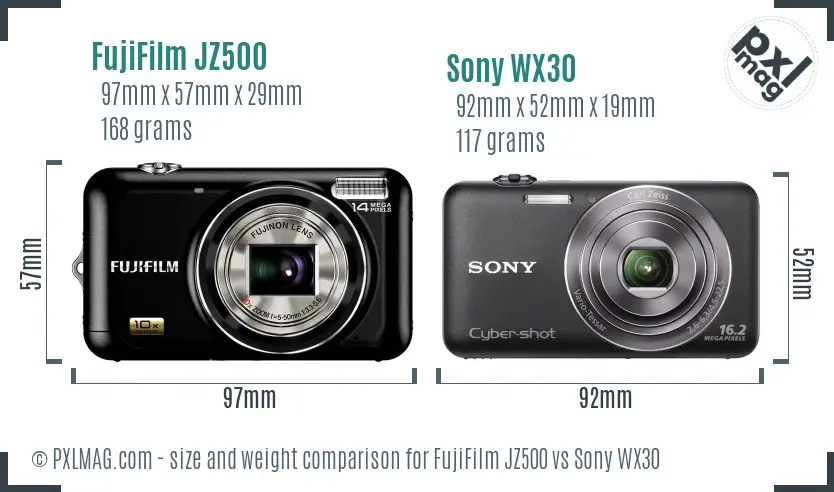 FujiFilm JZ500 vs Sony WX30 size comparison