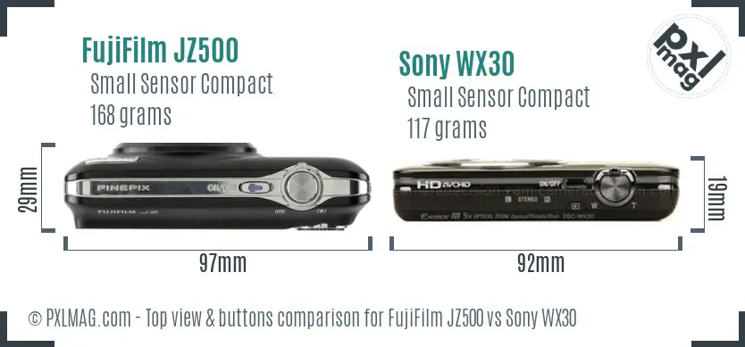 FujiFilm JZ500 vs Sony WX30 top view buttons comparison