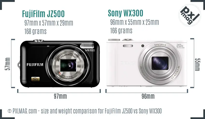 FujiFilm JZ500 vs Sony WX300 size comparison FujiFilm JZ500 vs Sony WX300 size comparison