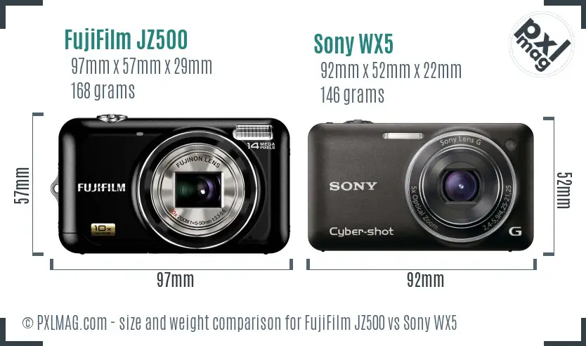 FujiFilm JZ500 vs Sony WX5 size comparison