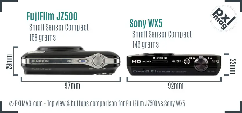 FujiFilm JZ500 vs Sony WX5 top view buttons comparison