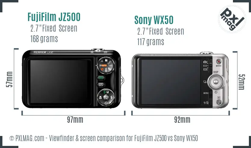 FujiFilm JZ500 vs Sony WX50 Screen and Viewfinder comparison