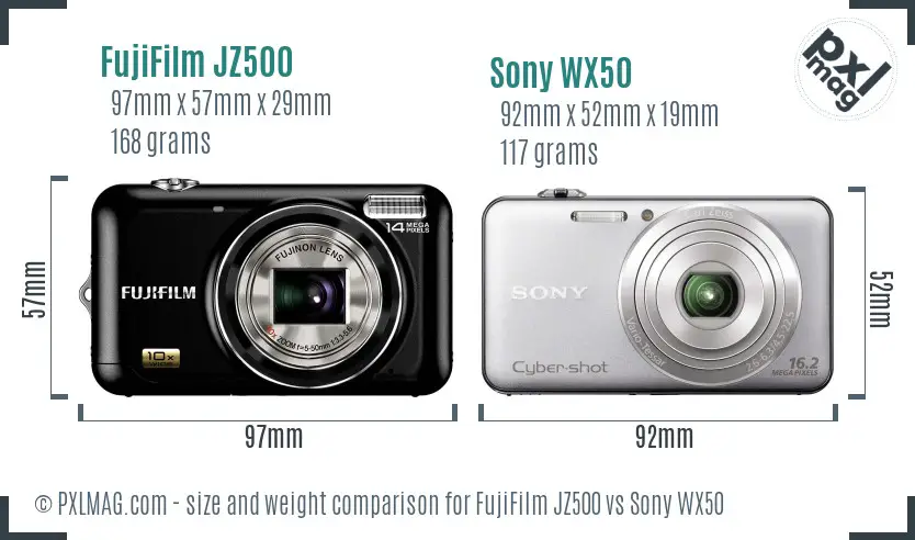 FujiFilm JZ500 vs Sony WX50 size comparison